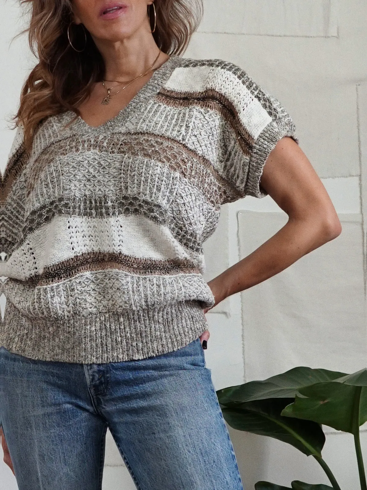 Vintage Neutral Textured Stripe Sweater