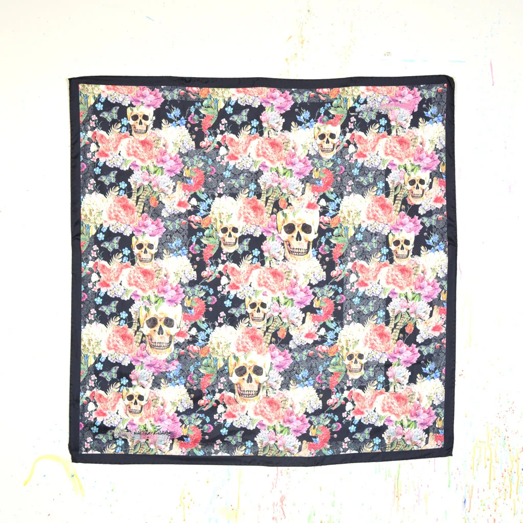 Walter Knabe Italian Silk Scarf Skull Floral