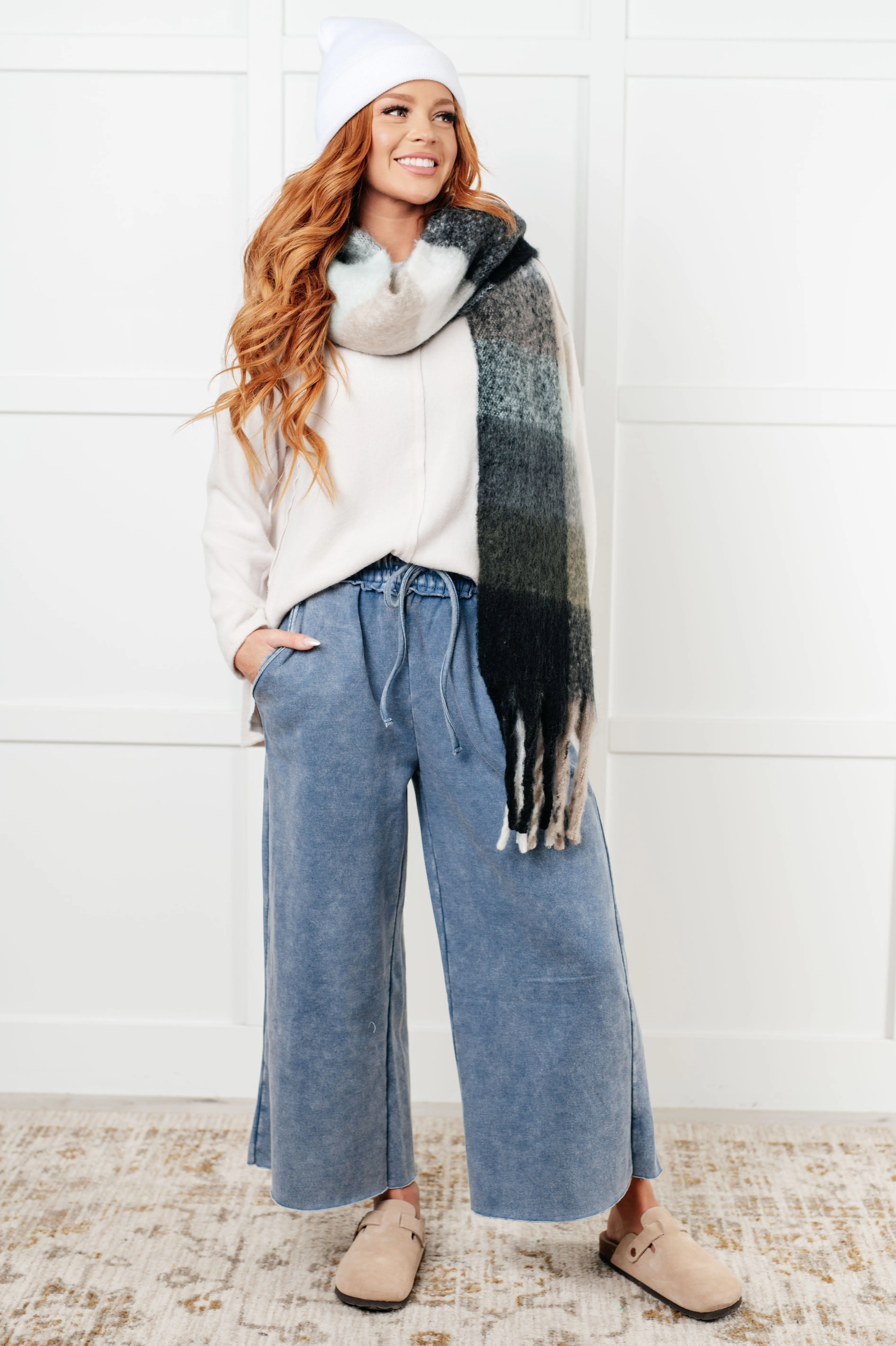 Wanderlust Wrap Oversized Plaid Fringe Scarf • Grey and Jade