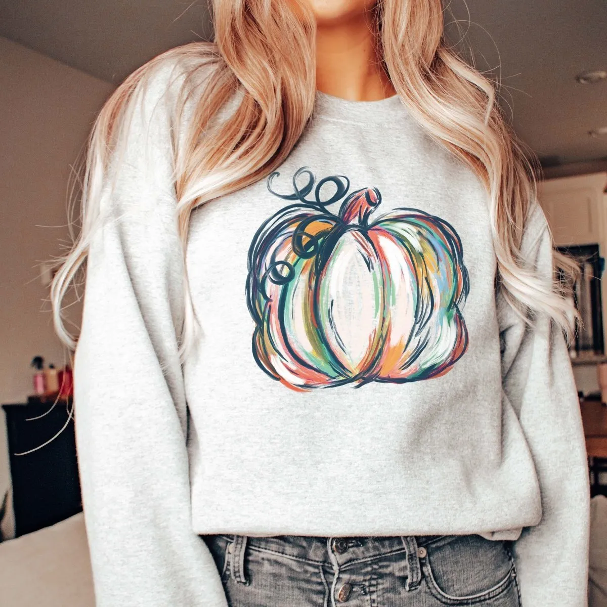 Watercolor Pumpkin Wholesale Graphic Sweatshirt - Quick Shipping