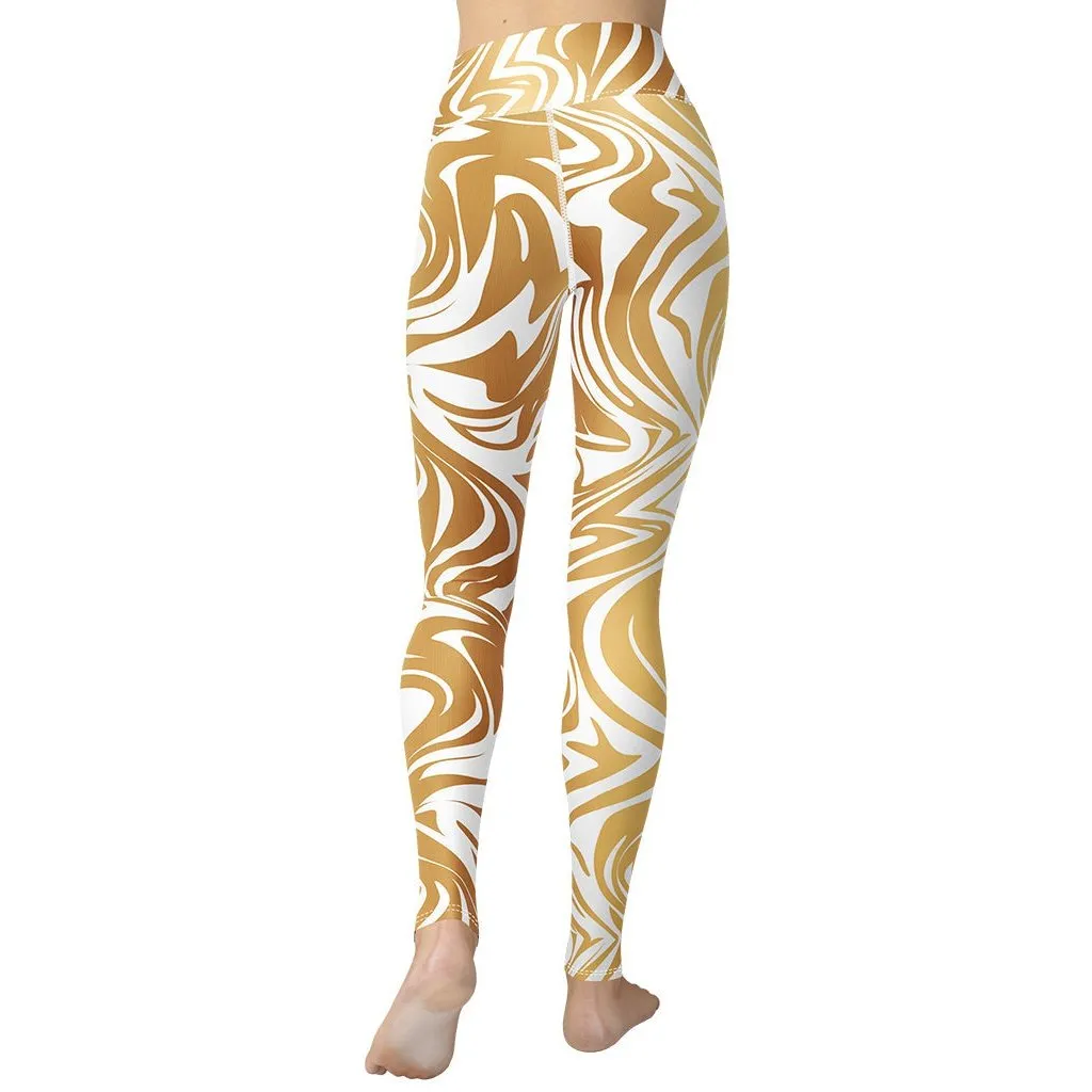 White & Gold Print Yoga Leggings