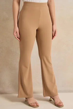 Women Beige Flared Leggings