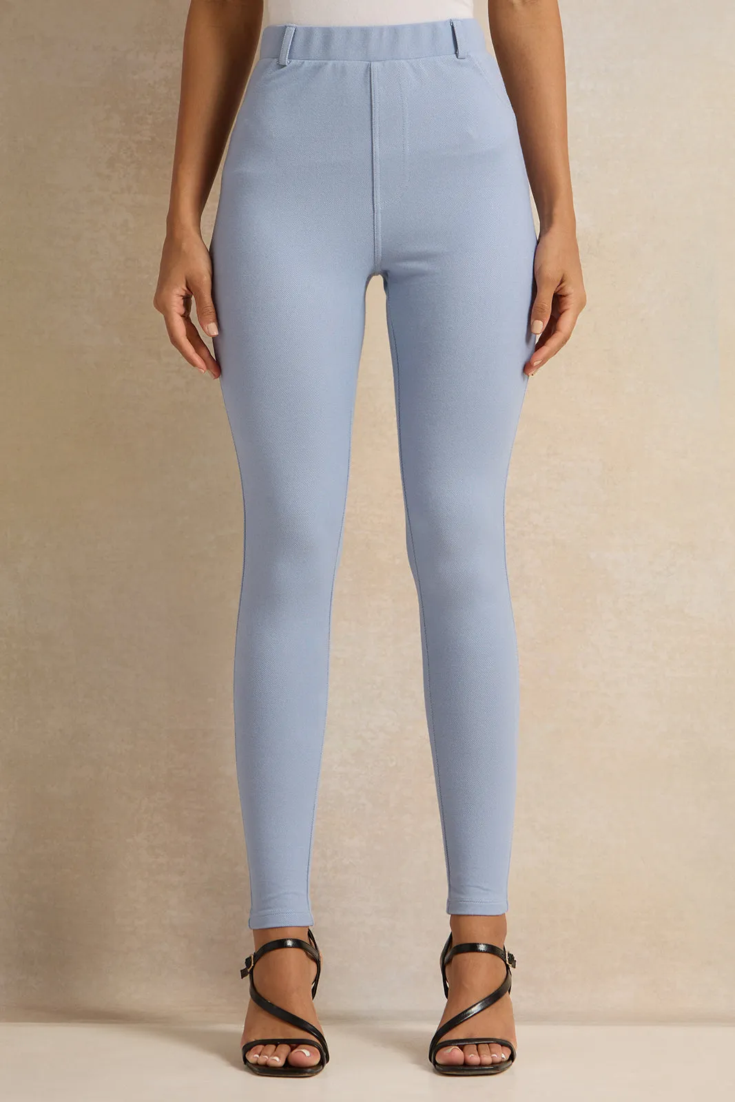 Women Blue  Full Length Legging With Belt Loop