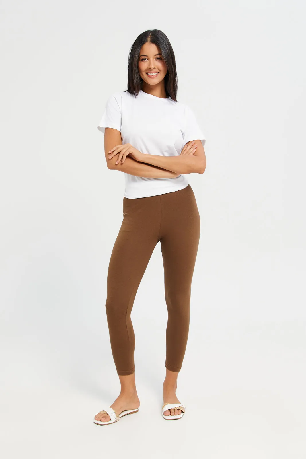 Women Brown Cropped Leggings