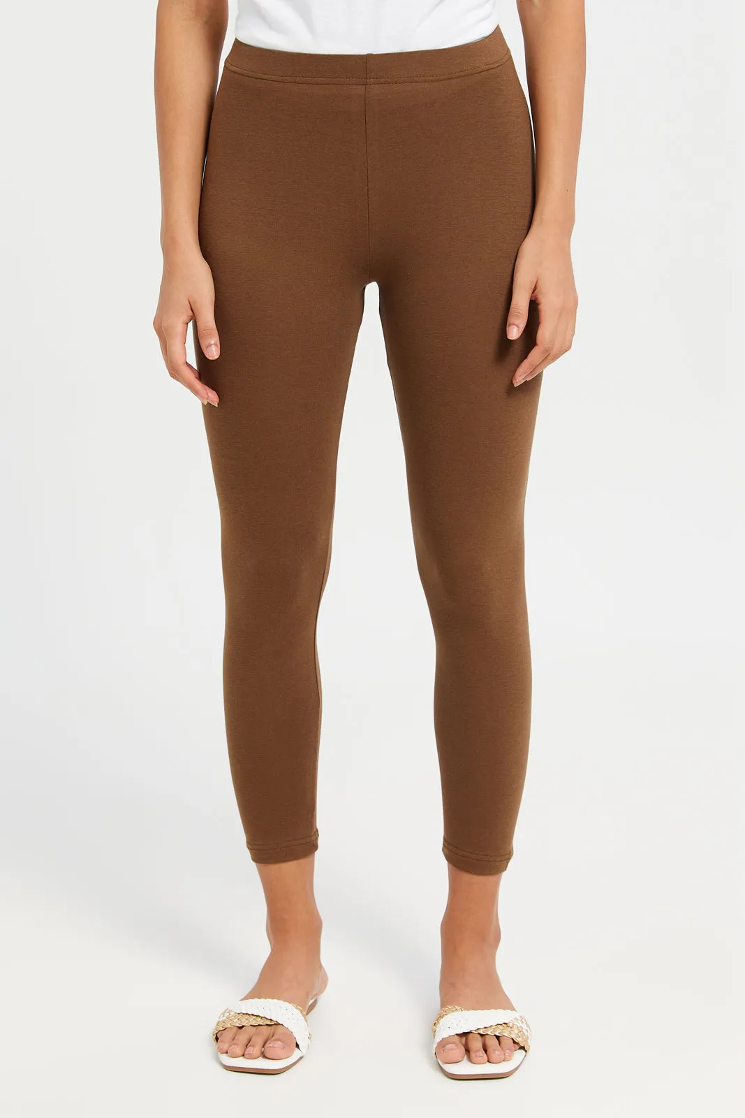 Women Brown Cropped Leggings