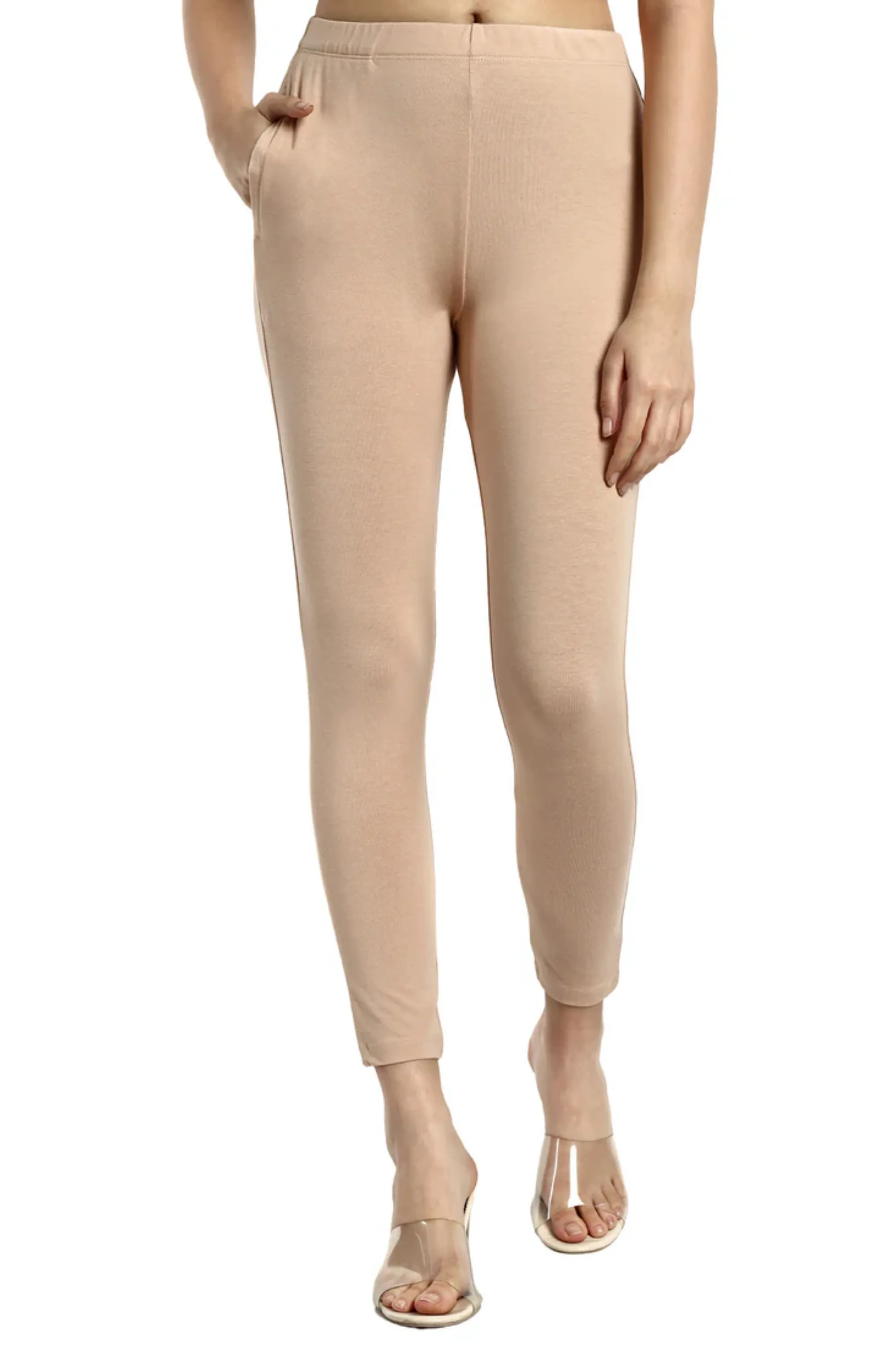 Women Cream Ankle Length Legging