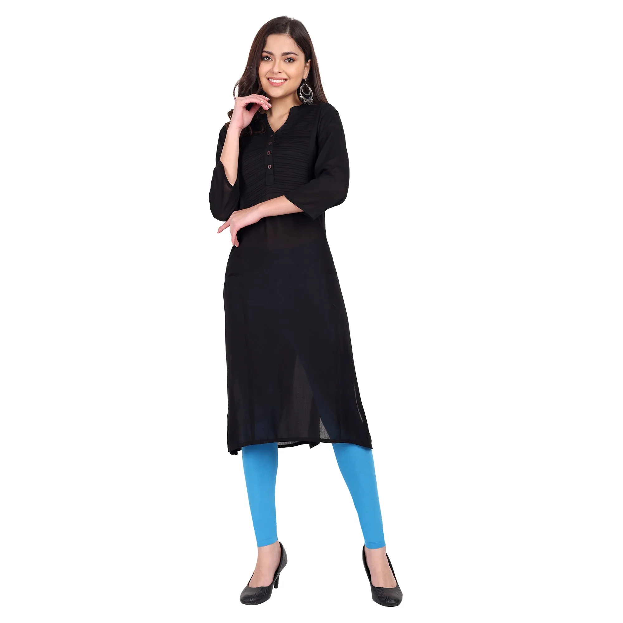 Women French Blue Breathable Long Length Legging