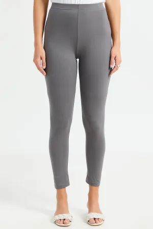 Women Grey Cropped Leggings