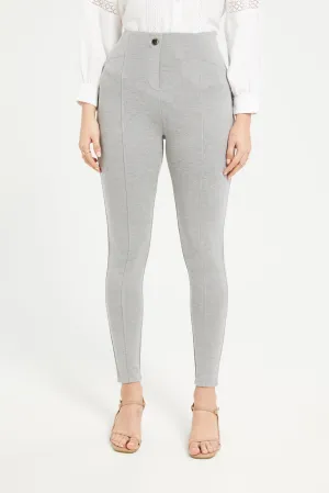 Women Grey Legging With Button