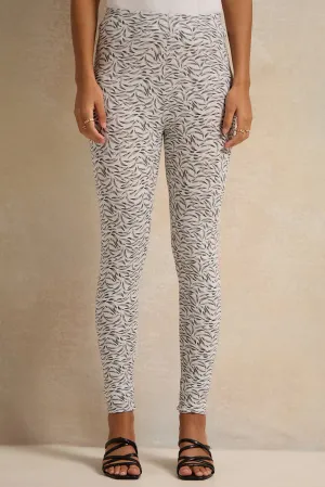 Women Ivory Printed Leggings