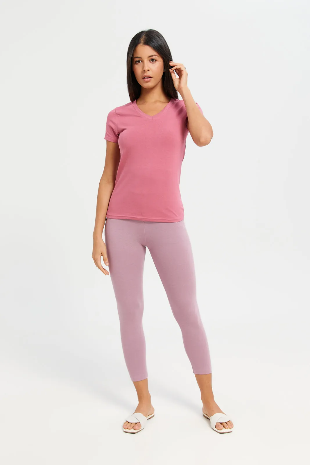 Women Mauve Cropped Leggings