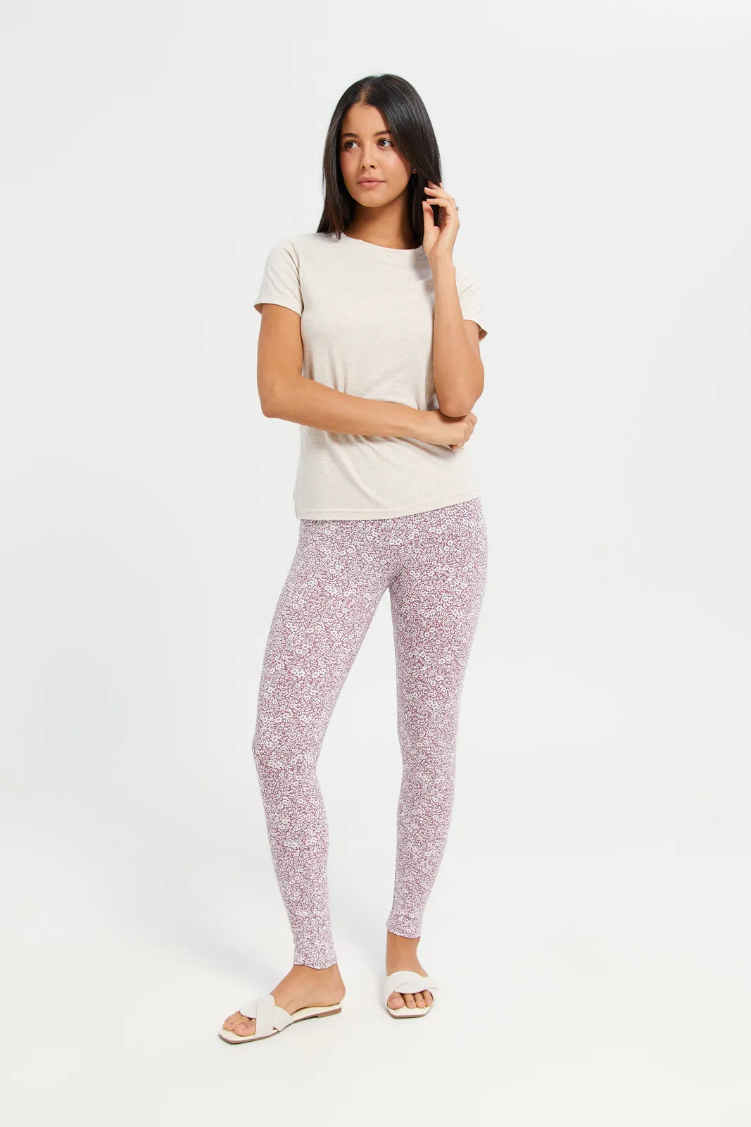 Women Mauve Printed Leggings