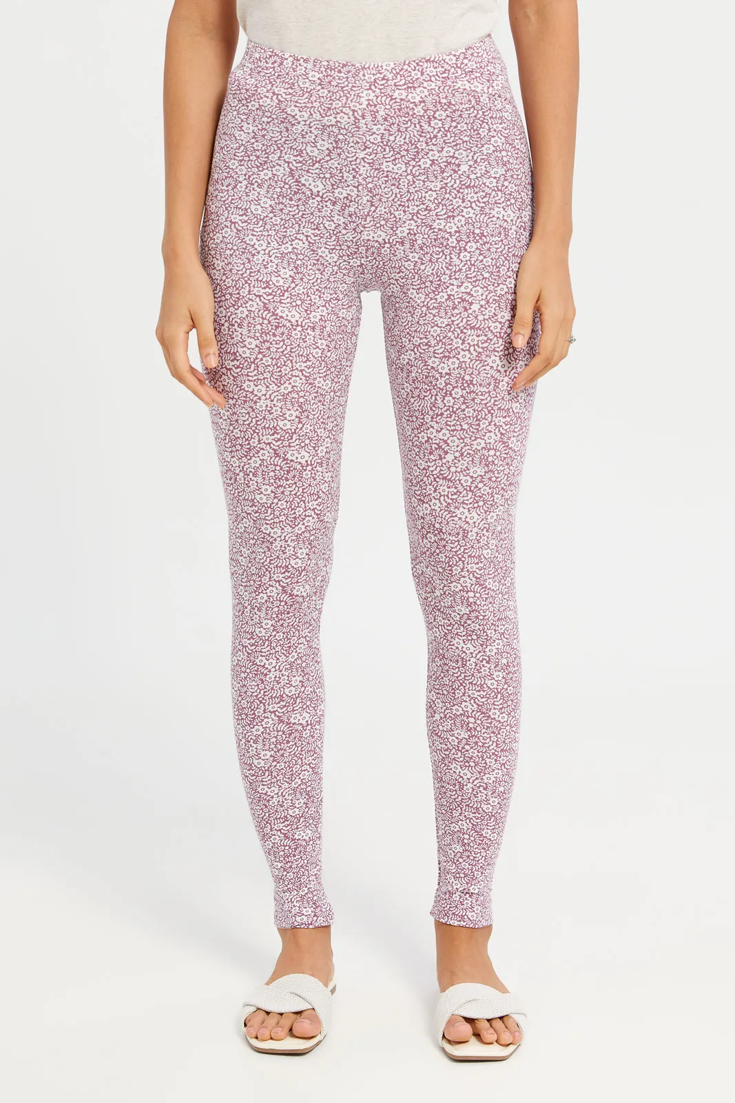 Women Mauve Printed Leggings