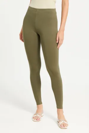 Women Olive Long Length Leggings