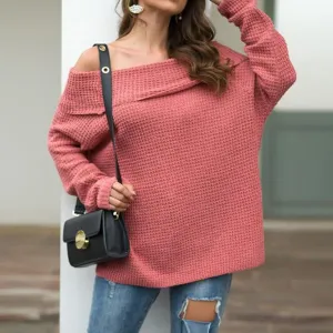 Women Solid Loose Off The Shoulder Sweater