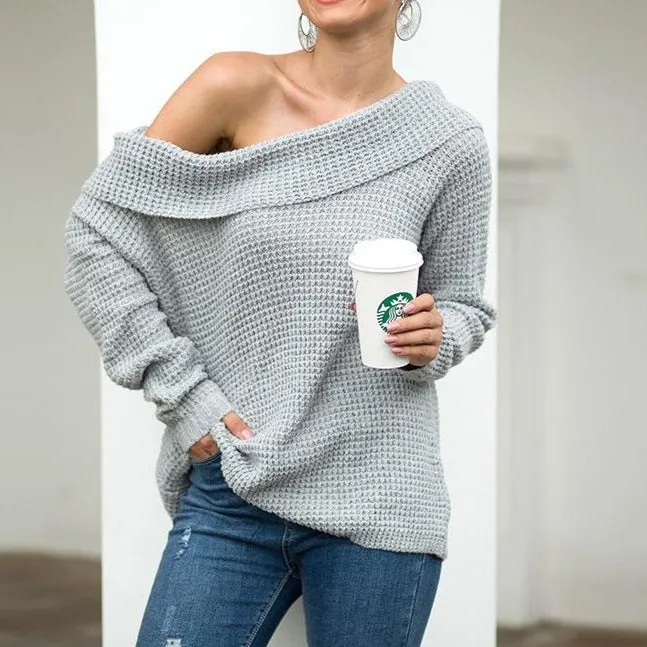 Women Solid Loose Off The Shoulder Sweater