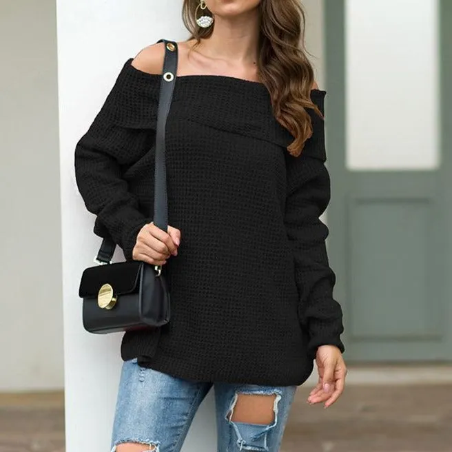 Women Solid Loose Off The Shoulder Sweater