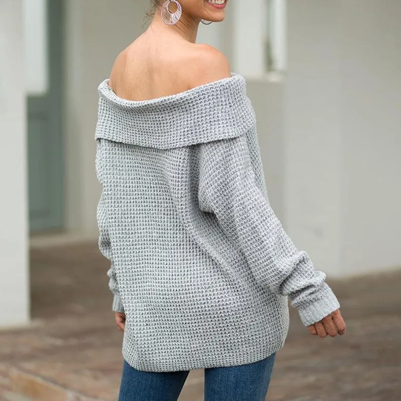 Women Solid Loose Off The Shoulder Sweater