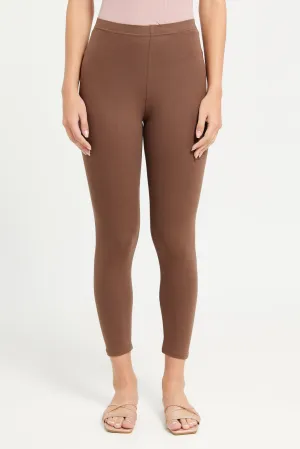 Women Taupe Cropped Leggings