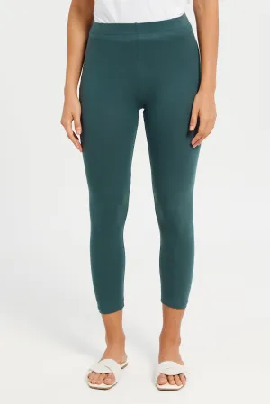 Women Teal Cropped Leggings