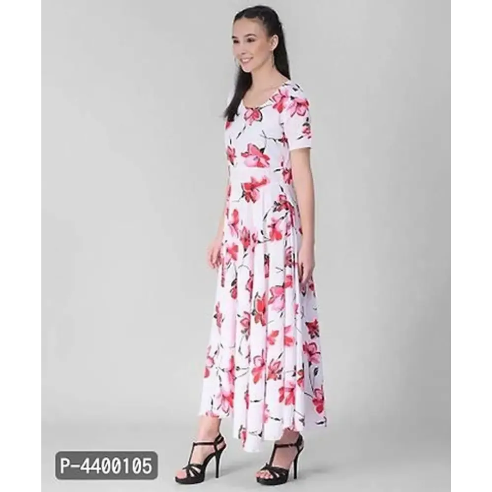 Women White Base Red Floral Printed Dress