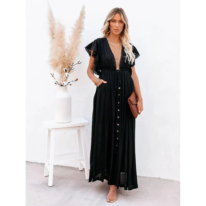 Women's Deep V Vacation Sexy Loose Dress