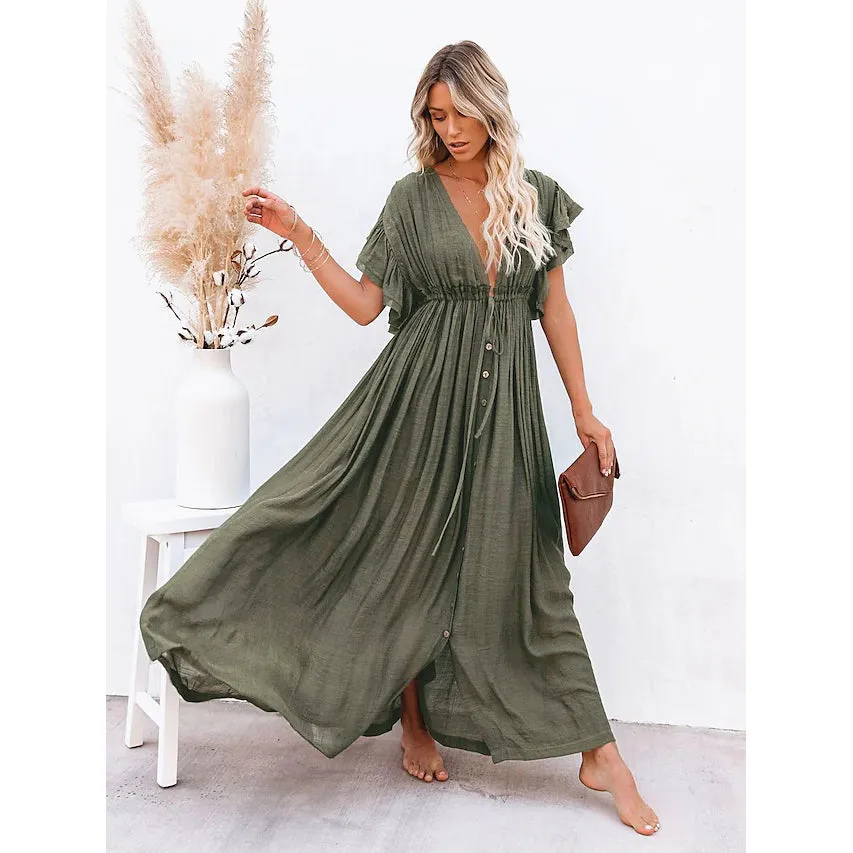 Women's Deep V Vacation Sexy Loose Dress