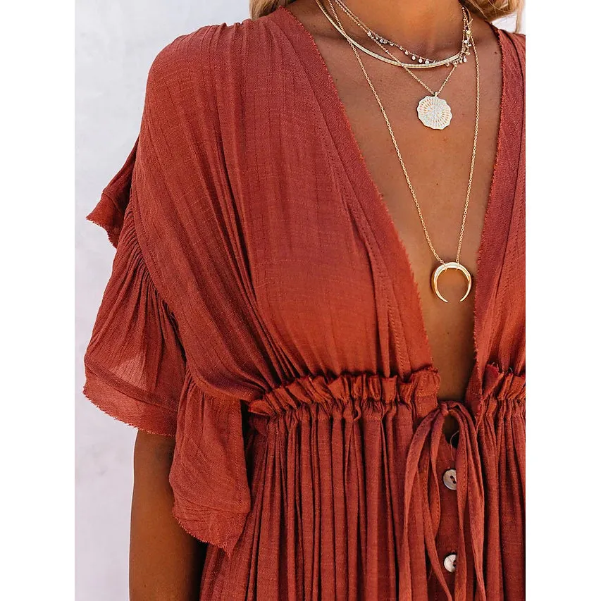 Women's Deep V Vacation Sexy Loose Dress