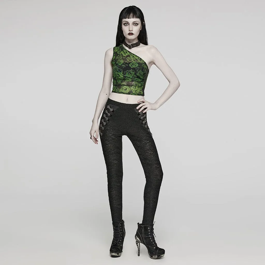 Women's Goth Mesh Slim Fitted Texture Leggings