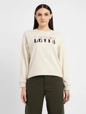 Women's Graphic Print Beige Crew Neck Sweatshirt