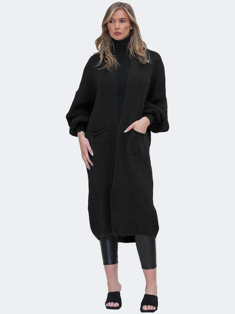 Women's Knit Balloon Sleeve Long Maxi Boyfriend Cardigan