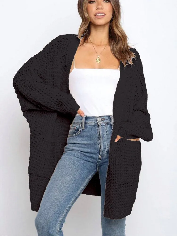 Women's Knitted Cardigan Top Autumn Winter Loose Sweater Coat Casual Street Women's Clothing Oversized Cardigan Black Sweater