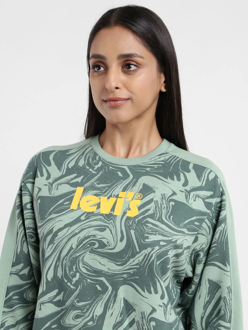 Women's Printed Green Crew Neck Sweatshirt