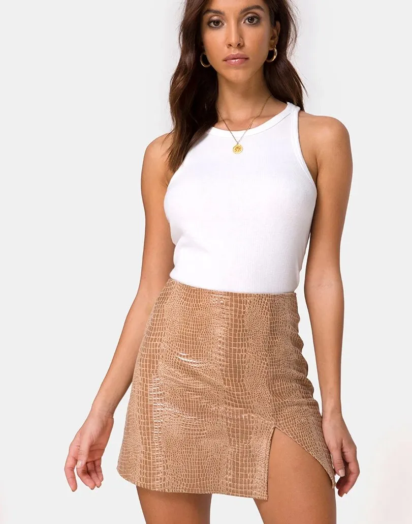 Wren Mini Skirt in PU Snake Tan