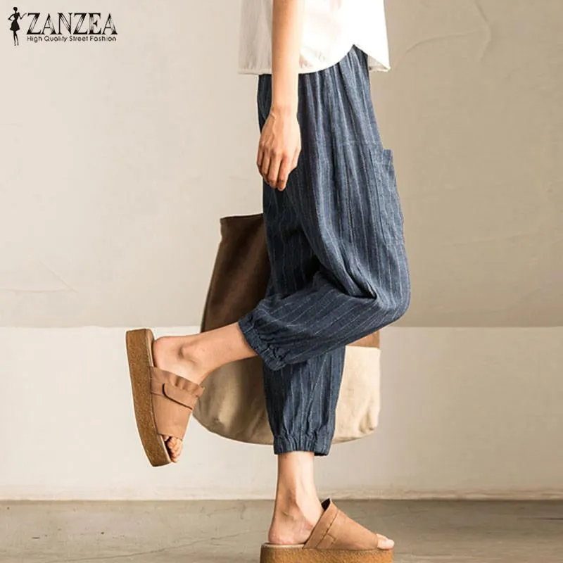 ZANZEA Fashion Women Long Pants 2018 Summer High Elastic Waist Pants Casual Harem Pants Long Pantalon Femme Trousers Plus Size