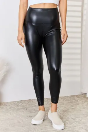 Zenana High Waist Wide Waistband Leather Legging