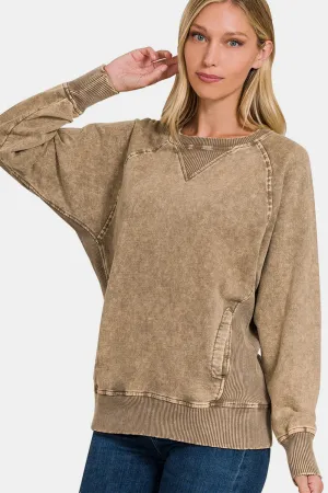 Zenana Vintage Wash Pullover w/ Pockets