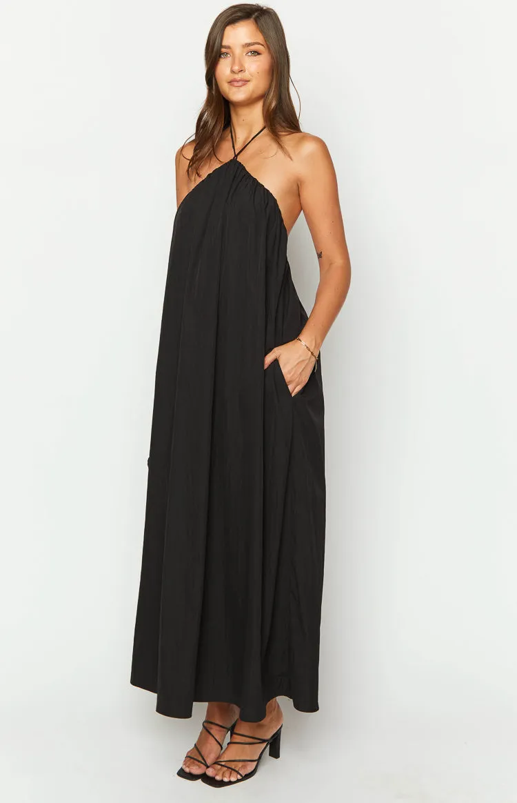 Ziggy Black Halter Neck Maxi Dress